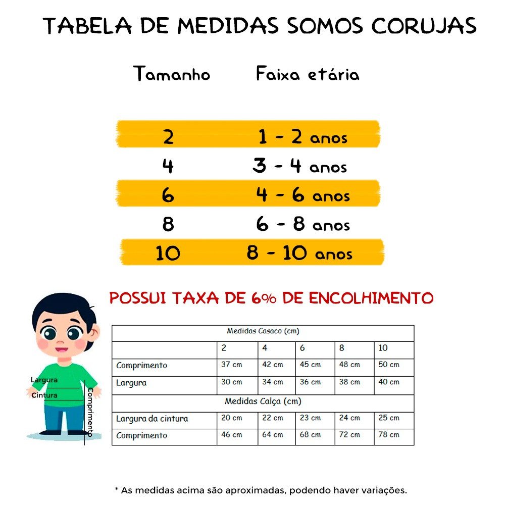 Tabela de medidas Tabela de medidas