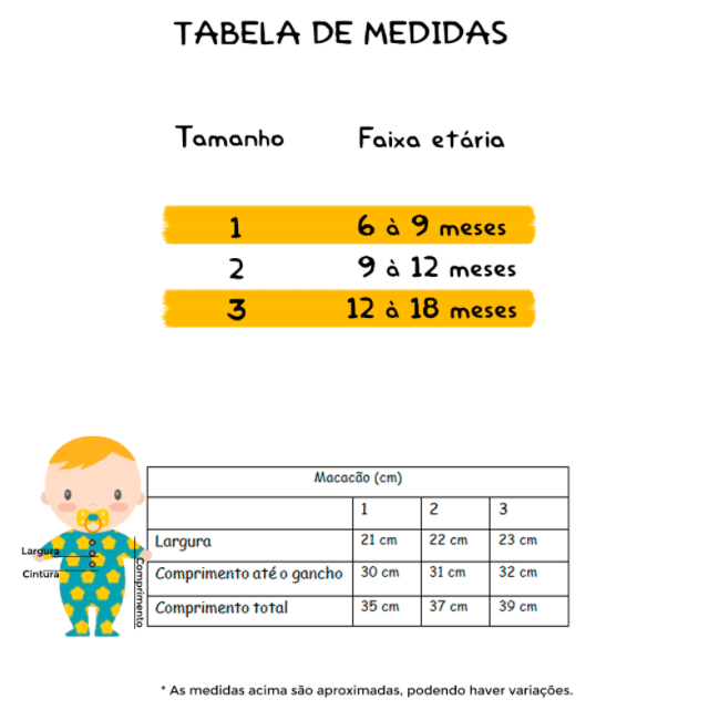 Tabela de medidas Tabela de medidas