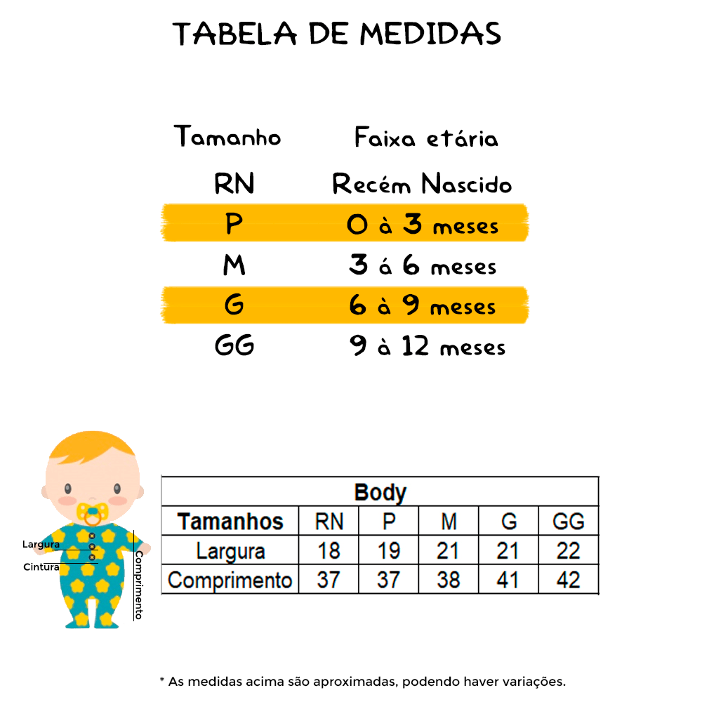 Tabela de medidas Tabela de medidas