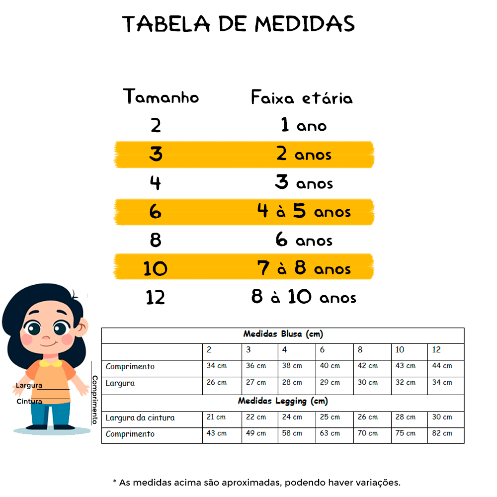 Tabela de medidas Tabela de medidas
