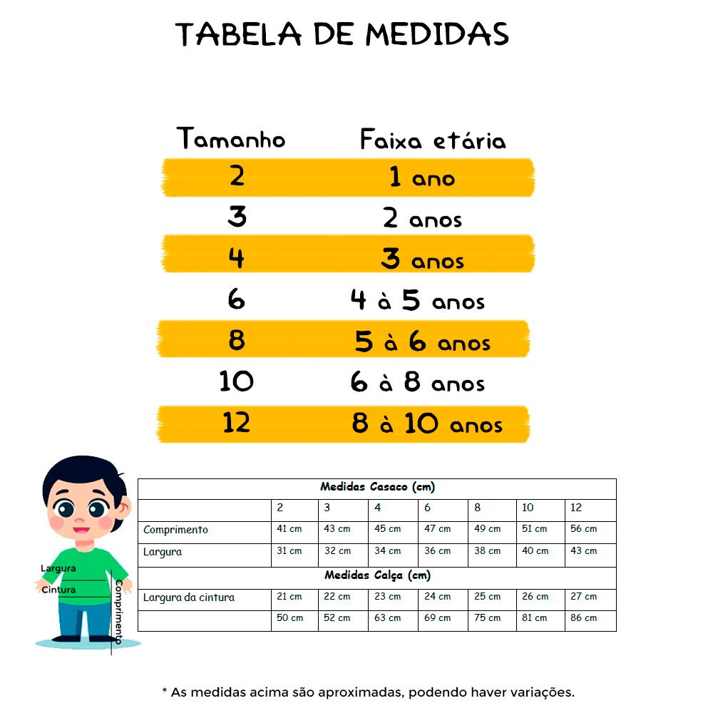 Tabela de medidas Tabela de medidas