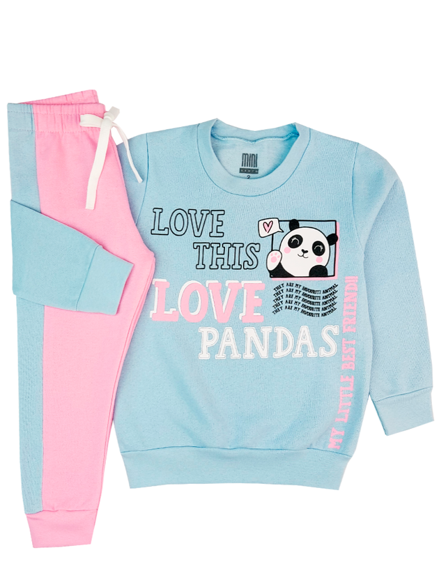 Conjunto Infantil Moletom Peluciado Panda Mini Gente 16722 Azul